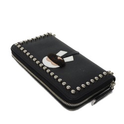 FENDI Long Wallet Karl Lagerfeld Zip Around Calf Fur Round Studs Black 8M0299 Men's Women's