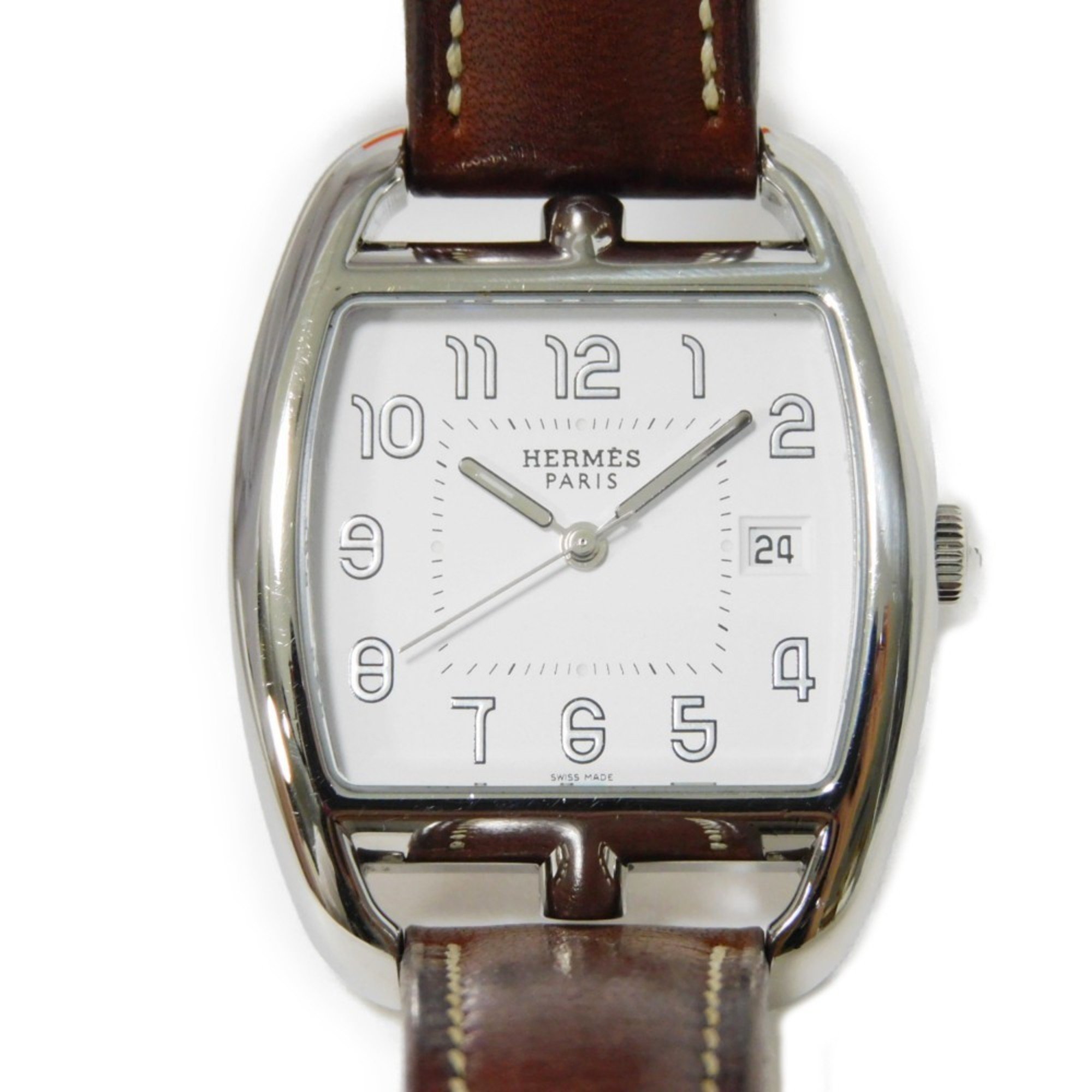 Hermes HERMES Wristwatch Cape Cod Date SS Leather Quartz CT1.710 Men's Women's