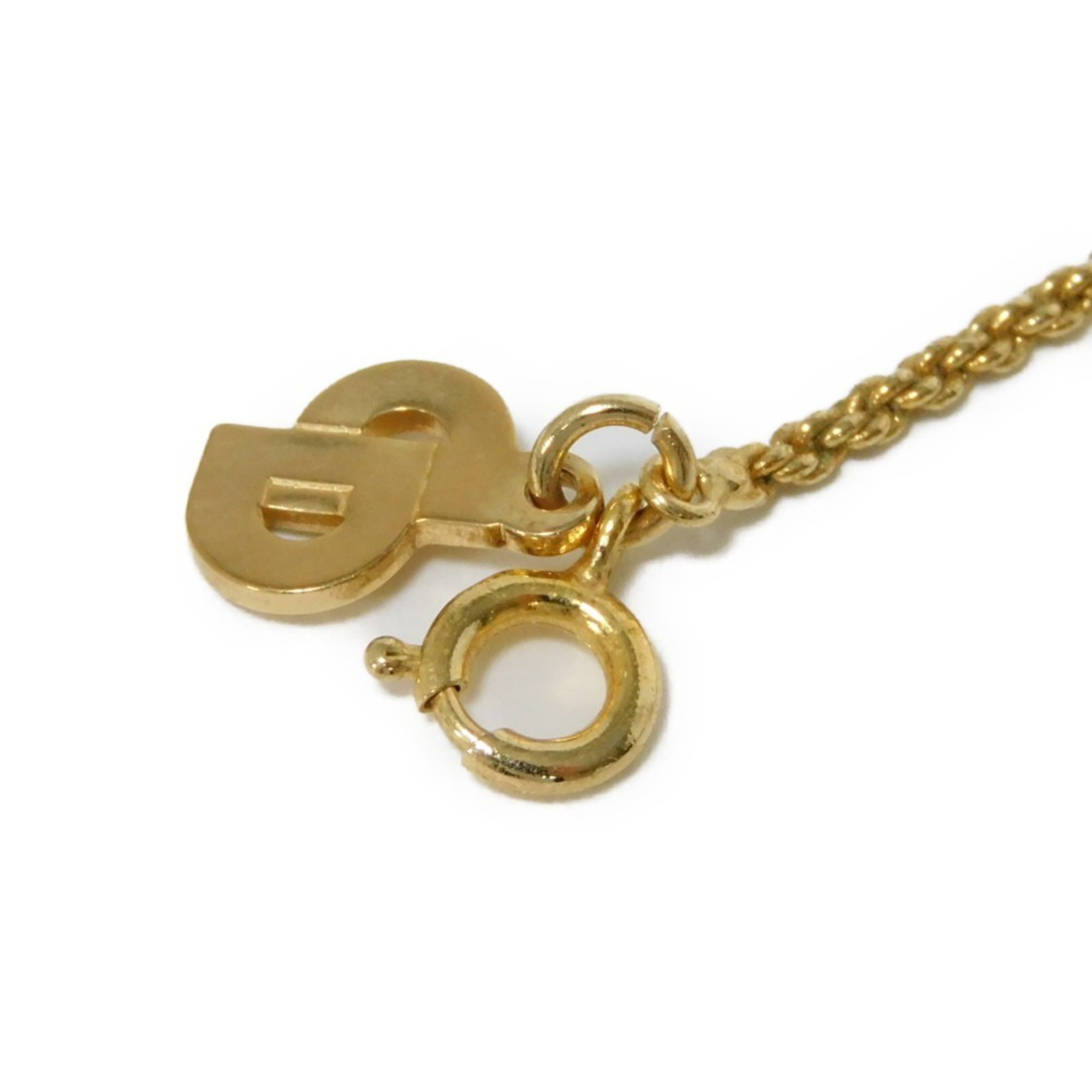 Christian Dior Dior Necklace Resin Pearl Crystal Pendant Clear GP Plated Gold CD Ivory Women's