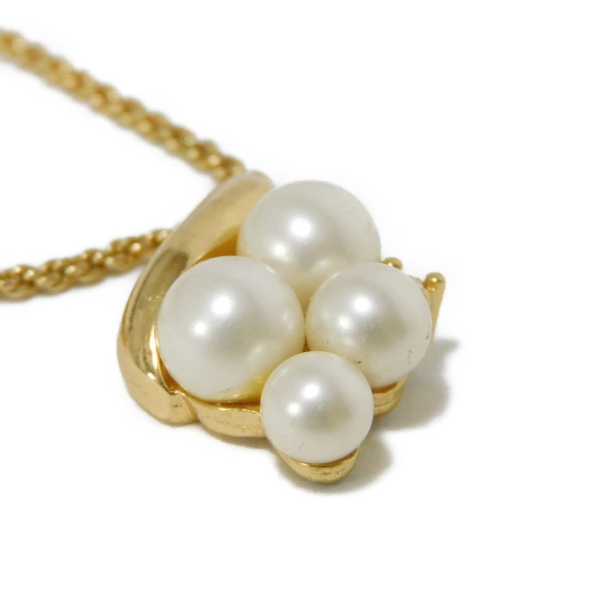 Christian Dior Dior Necklace Resin Pearl Crystal Pendant Clear GP Plated Gold CD Ivory Women's