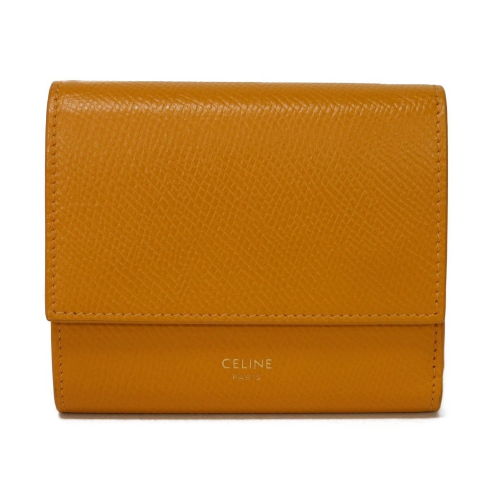 CELINE Tri-fold wallet Foil stamping Compact Calfskin Yellow Calendula 10B573BEL.11CL Men's Women's