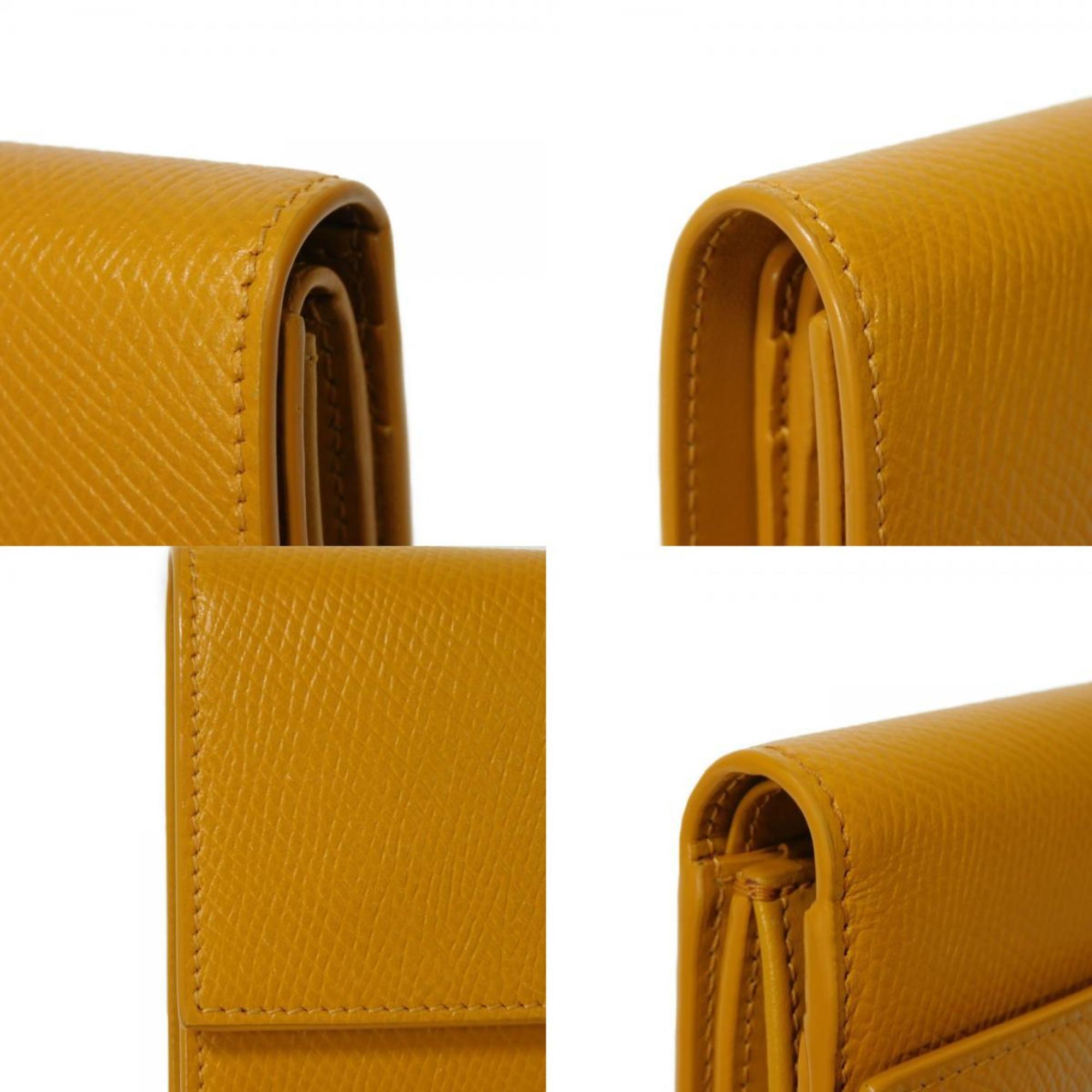 CELINE Tri-fold wallet Foil stamping Compact Calfskin Yellow Calendula 10B573BEL.11CL Men's Women's