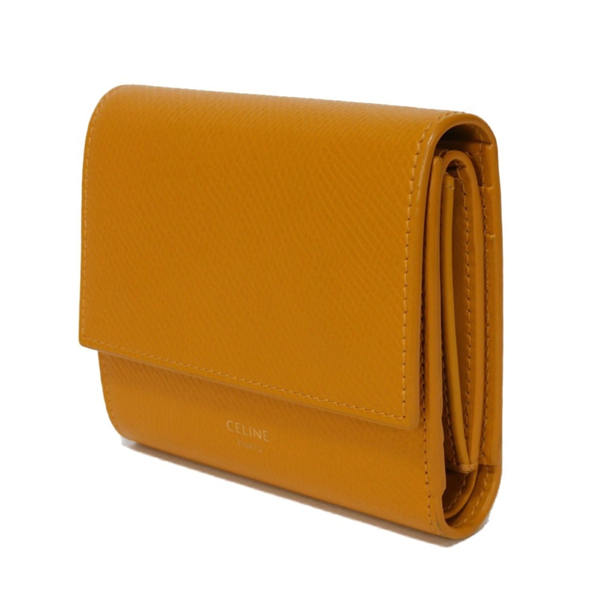 CELINE Tri-fold wallet Foil stamping Compact Calfskin Yellow Calendula 10B573BEL.11CL Men's Women's