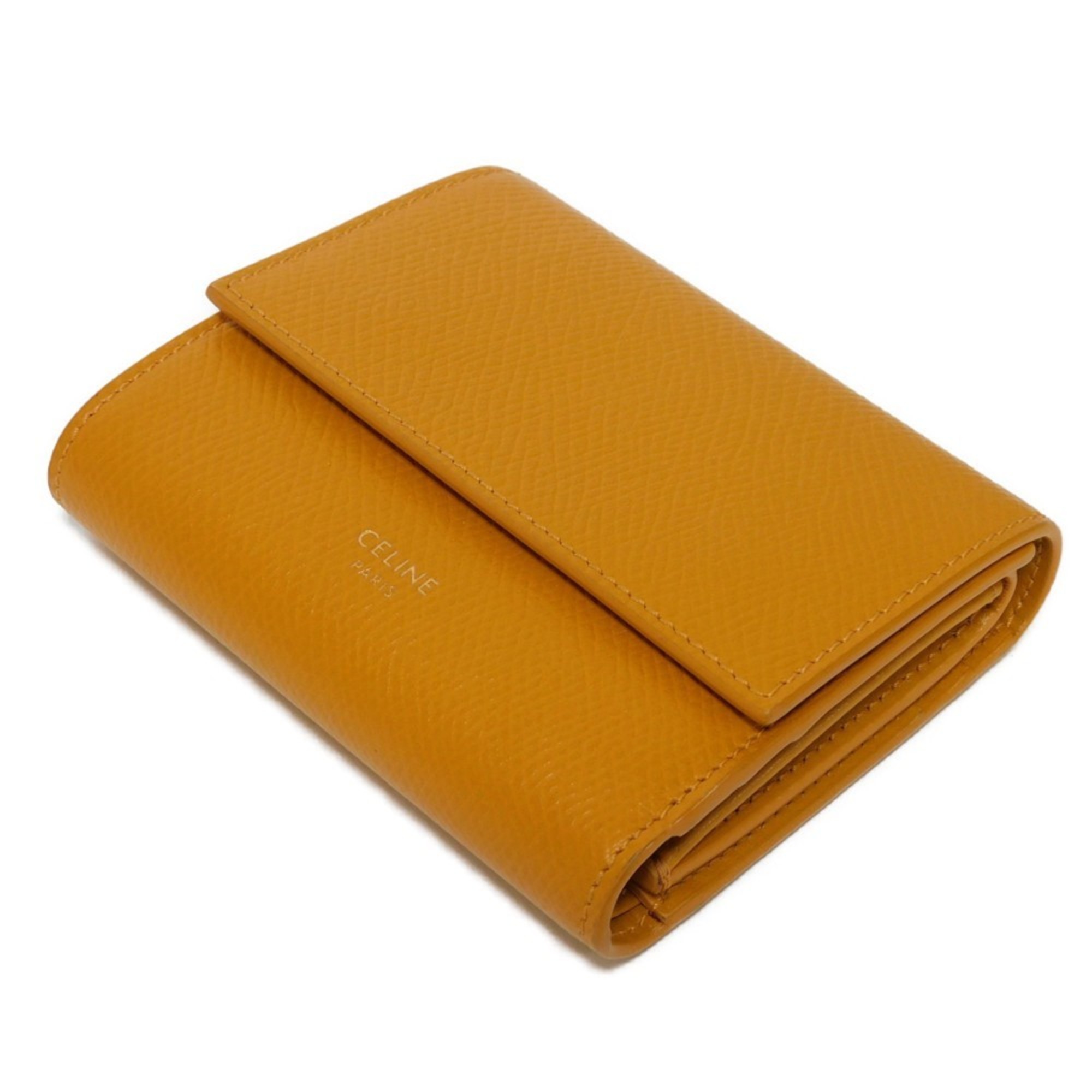 CELINE Tri-fold wallet Foil stamping Compact Calfskin Yellow Calendula 10B573BEL.11CL Men's Women's