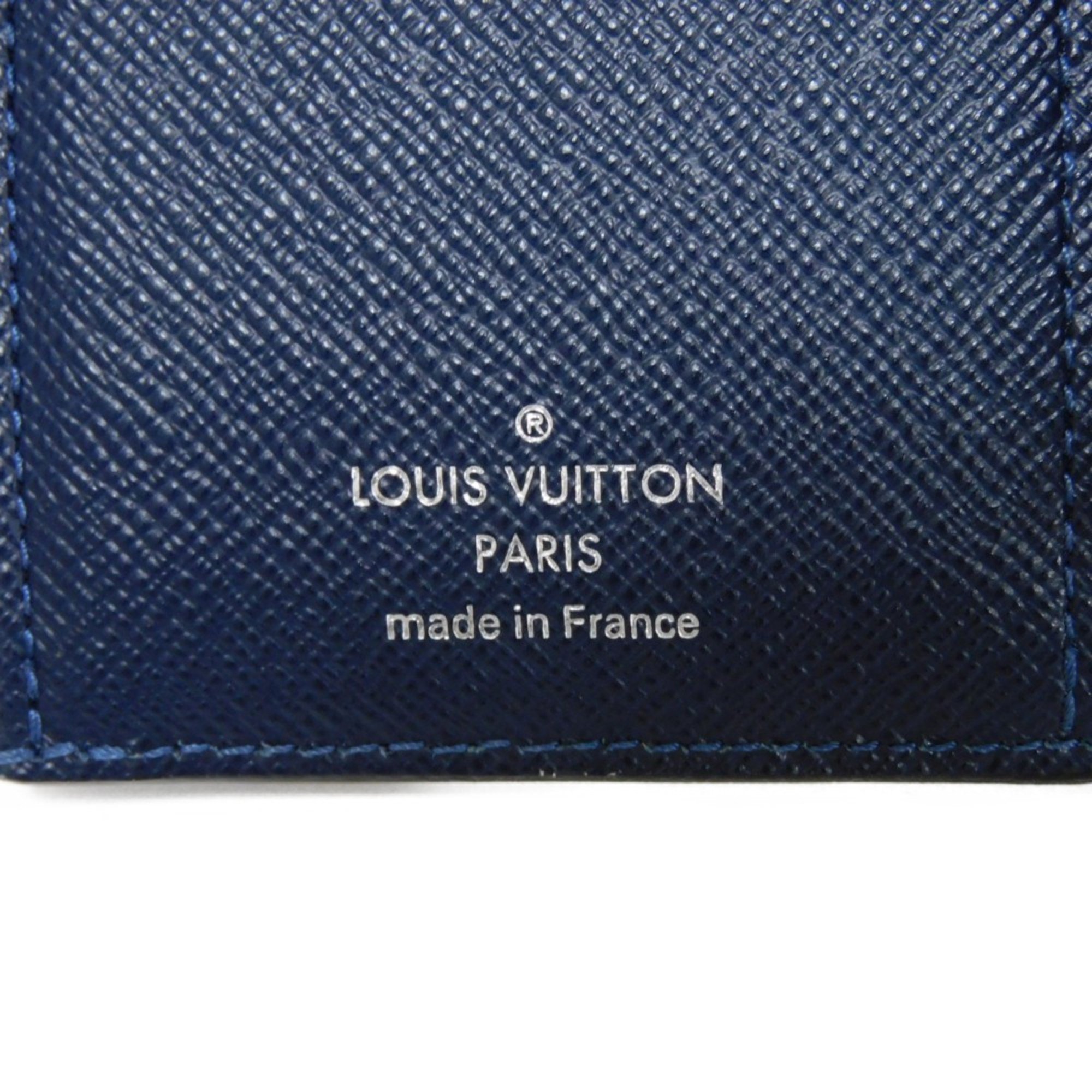 Louis Vuitton LOUIS VUITTON Tri-fold wallet Chain Compact Noir Black Blue W Silver Epi LV Circle M63518 Men's