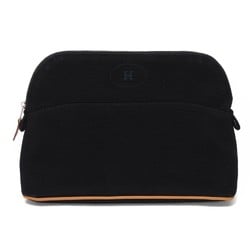 Hermes HERMES Handbag Bolide Pouch 25 MM H Mark Embroidered Canvas Silver Clutch Bag Cotton Black Men's Women's