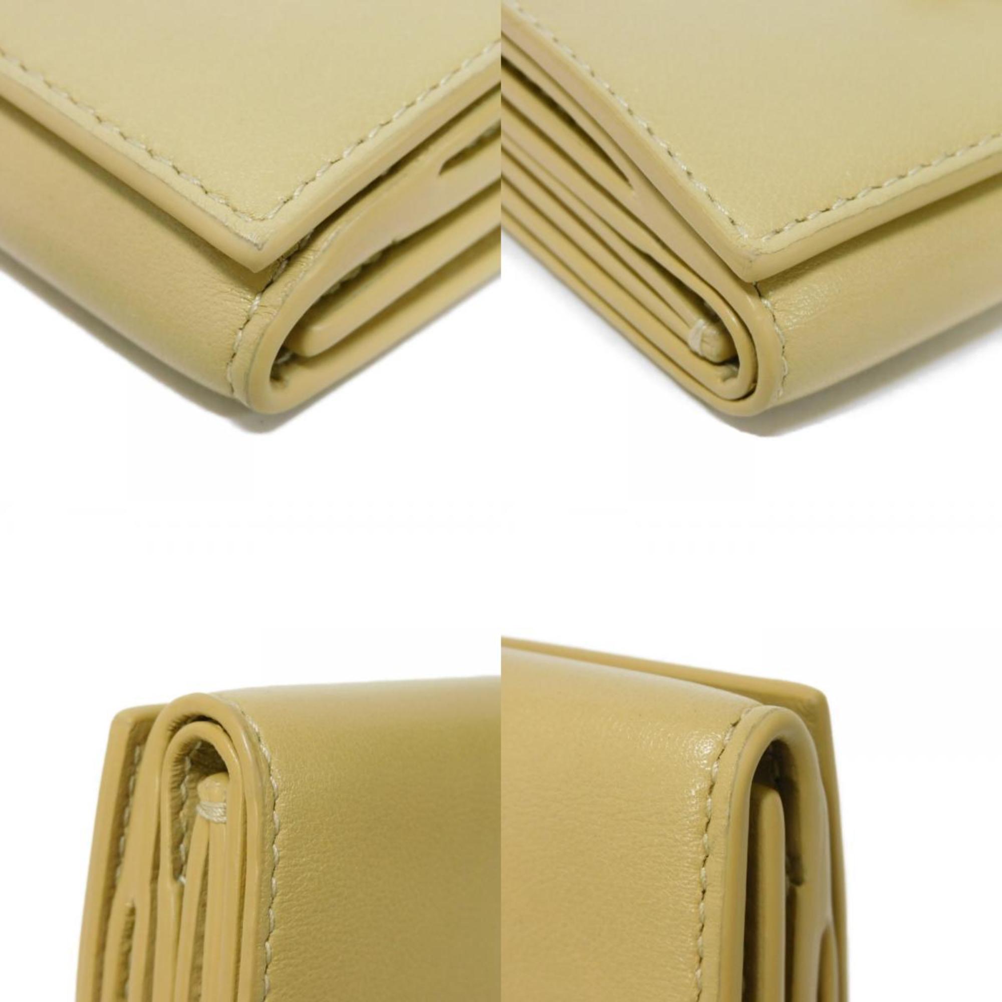 Bottega Veneta Tri-fold Wallet Triangle Tiny Turnlock Smooth Calf RFID Twistlock Beige Men's Women's