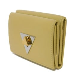 Bottega Veneta Tri-fold Wallet Triangle Tiny Turnlock Smooth Calf RFID Twistlock Beige Men's Women's