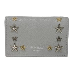 JIMMY CHOO Card Case Nero Grainy Calf Grey Bi-fold Pass Star Studs Mix Moonstone NELLO UUF Men's Women's