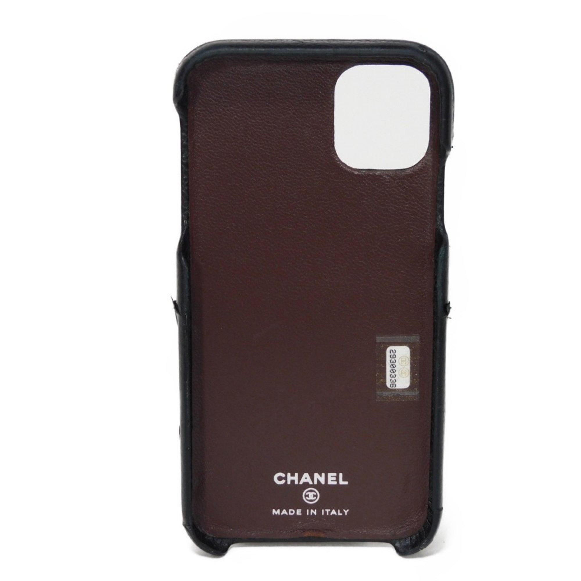 CHANEL Smartphone Case Matelasse iPhone 11 CC Mark Caviar Skin Grain Calf Silver 29 Series Coco Black Men's Women's