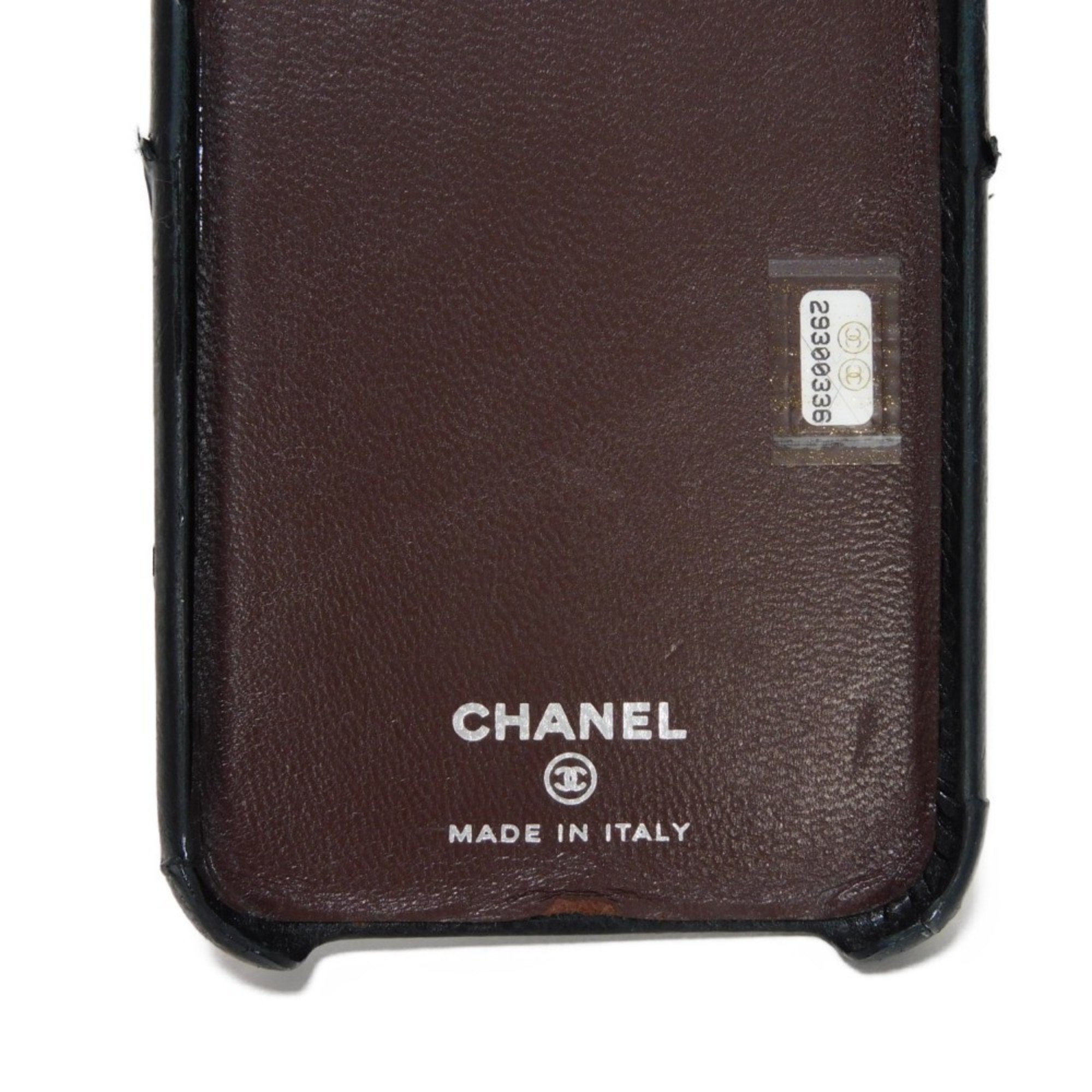 CHANEL Smartphone Case Matelasse iPhone 11 CC Mark Caviar Skin Grain Calf Silver 29 Series Coco Black Men's Women's