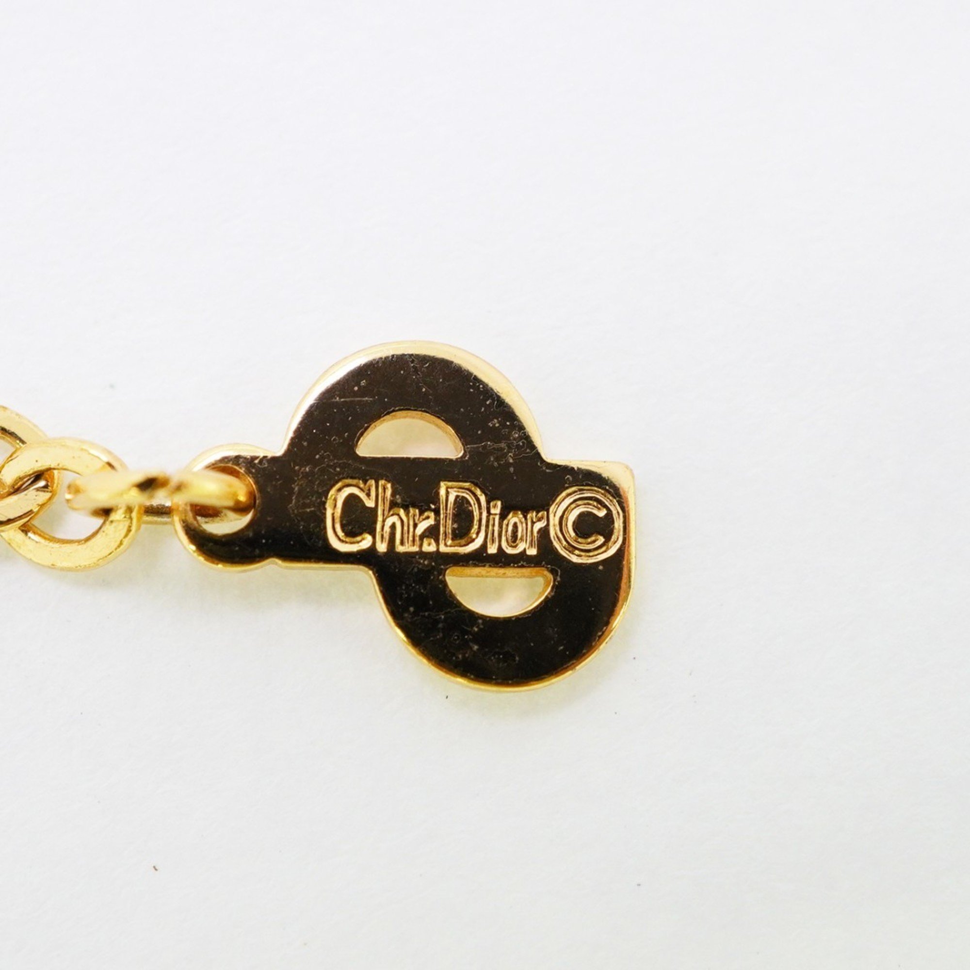 Christian Dior Necklace CD Rhinestone GP Plated Gold Ladies