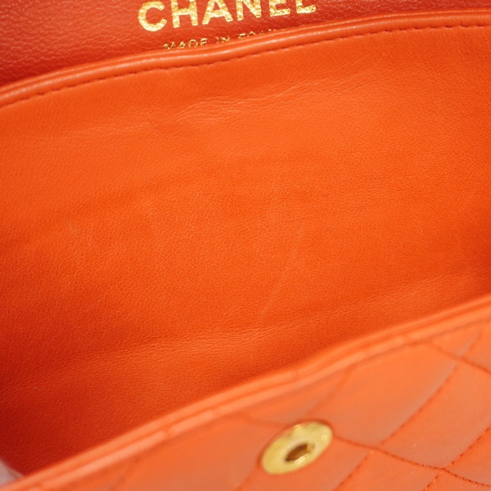 Chanel Shoulder Bag Matelasse Lambskin Red Champagne Ladies