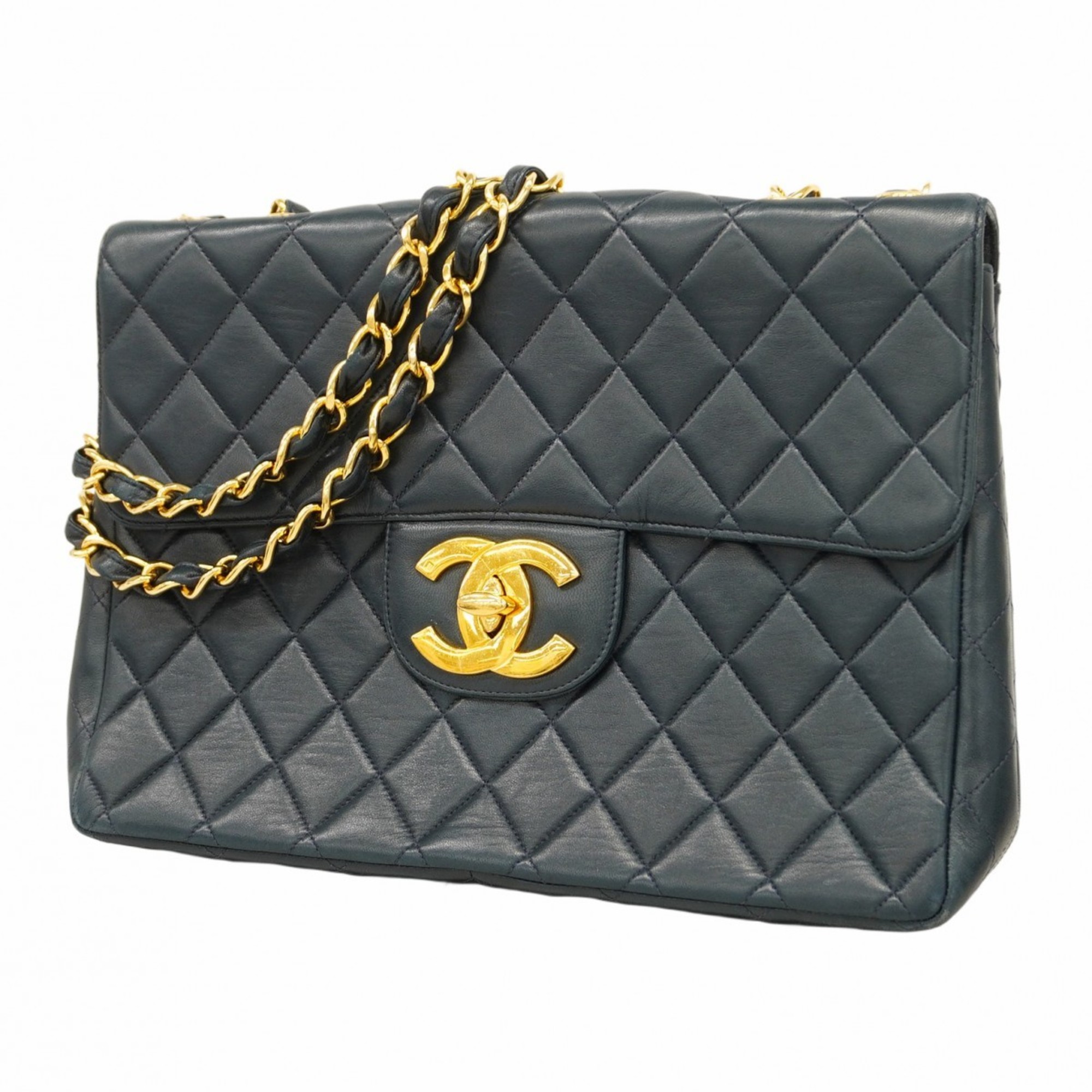 Chanel Shoulder Bag Deca Matelasse Lambskin Navy Women's