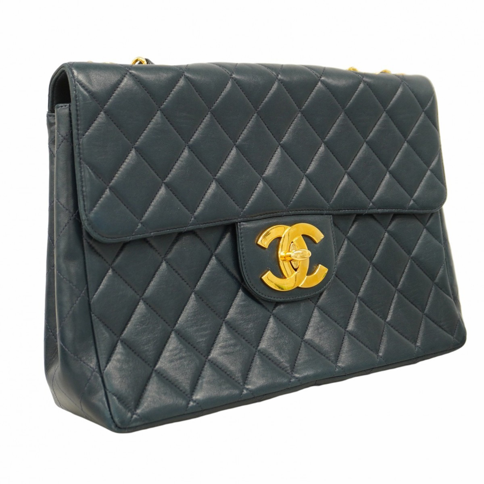 Chanel Shoulder Bag Deca Matelasse Lambskin Navy Women's