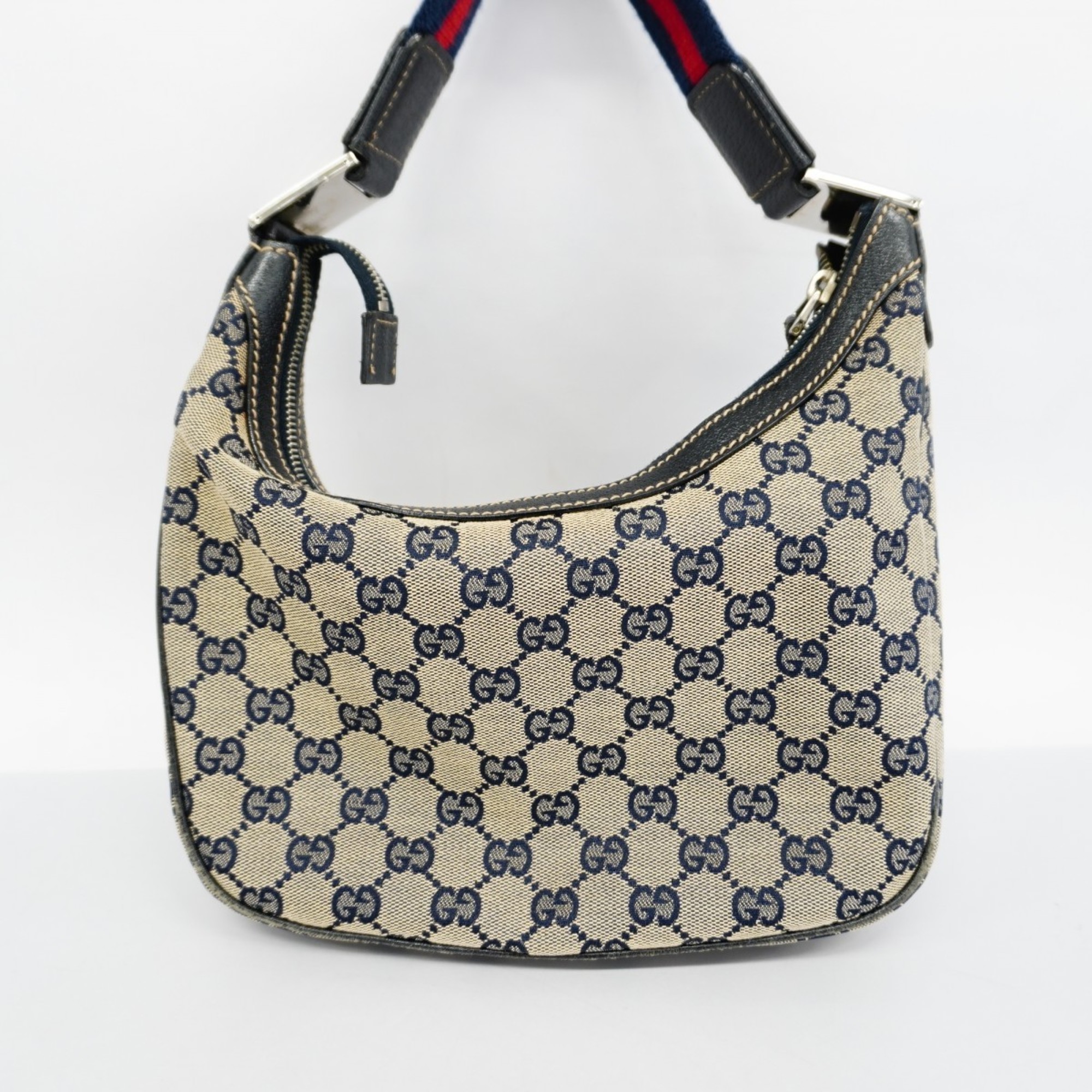 Gucci Handbag GG Supreme Sherry Line 145811 Canvas Brown Navy Women's