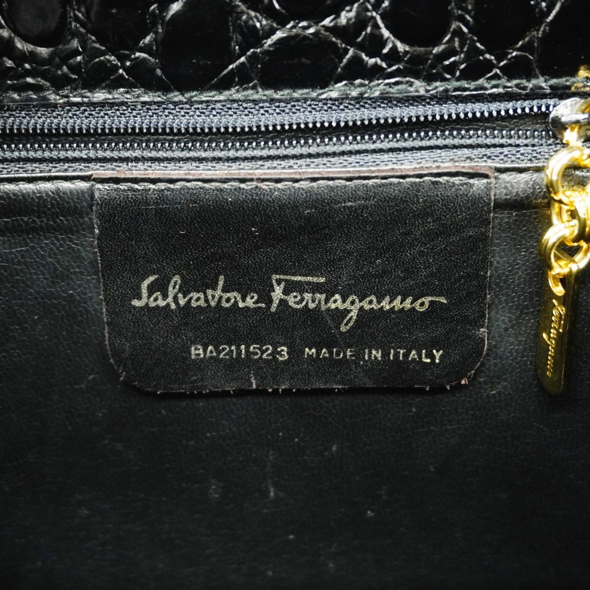 Salvatore Ferragamo Handbag Gancini Leather Black Women's