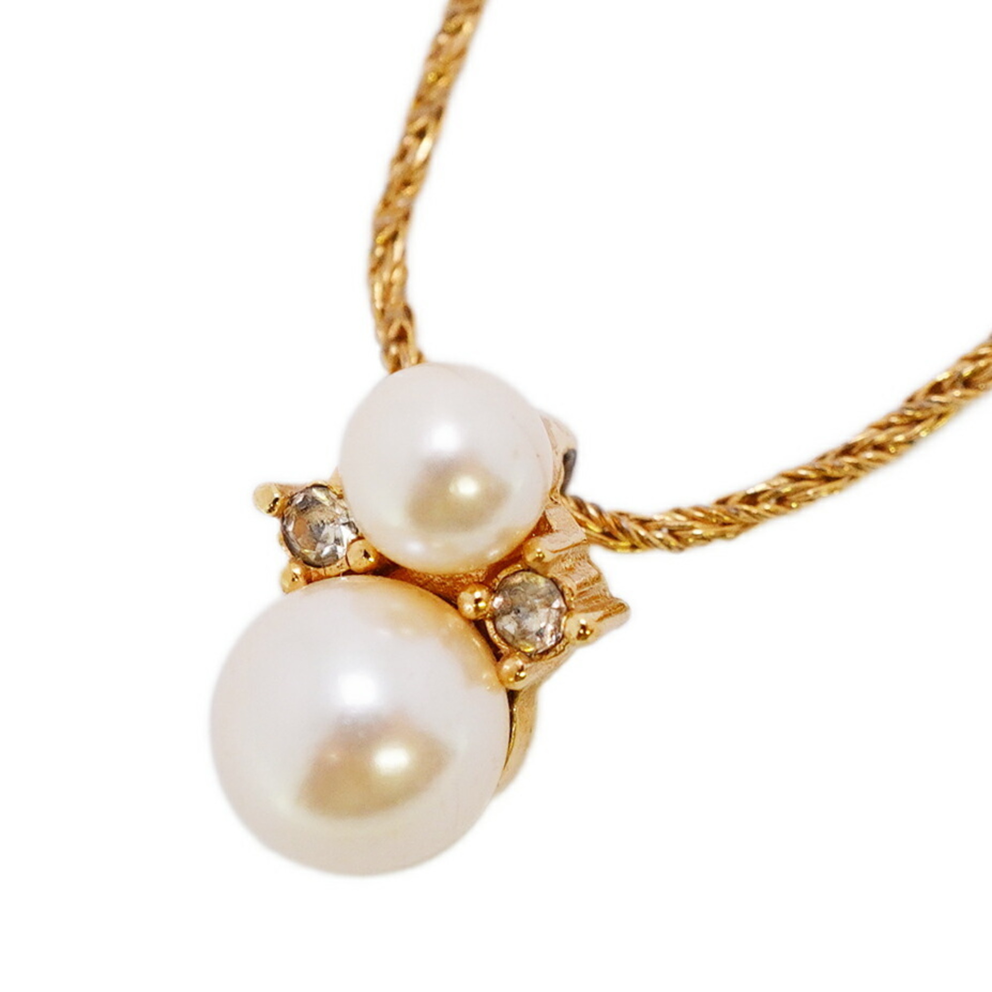 Christian Dior Necklace Faux Pearl Rhinestone GP Plated Gold Women's