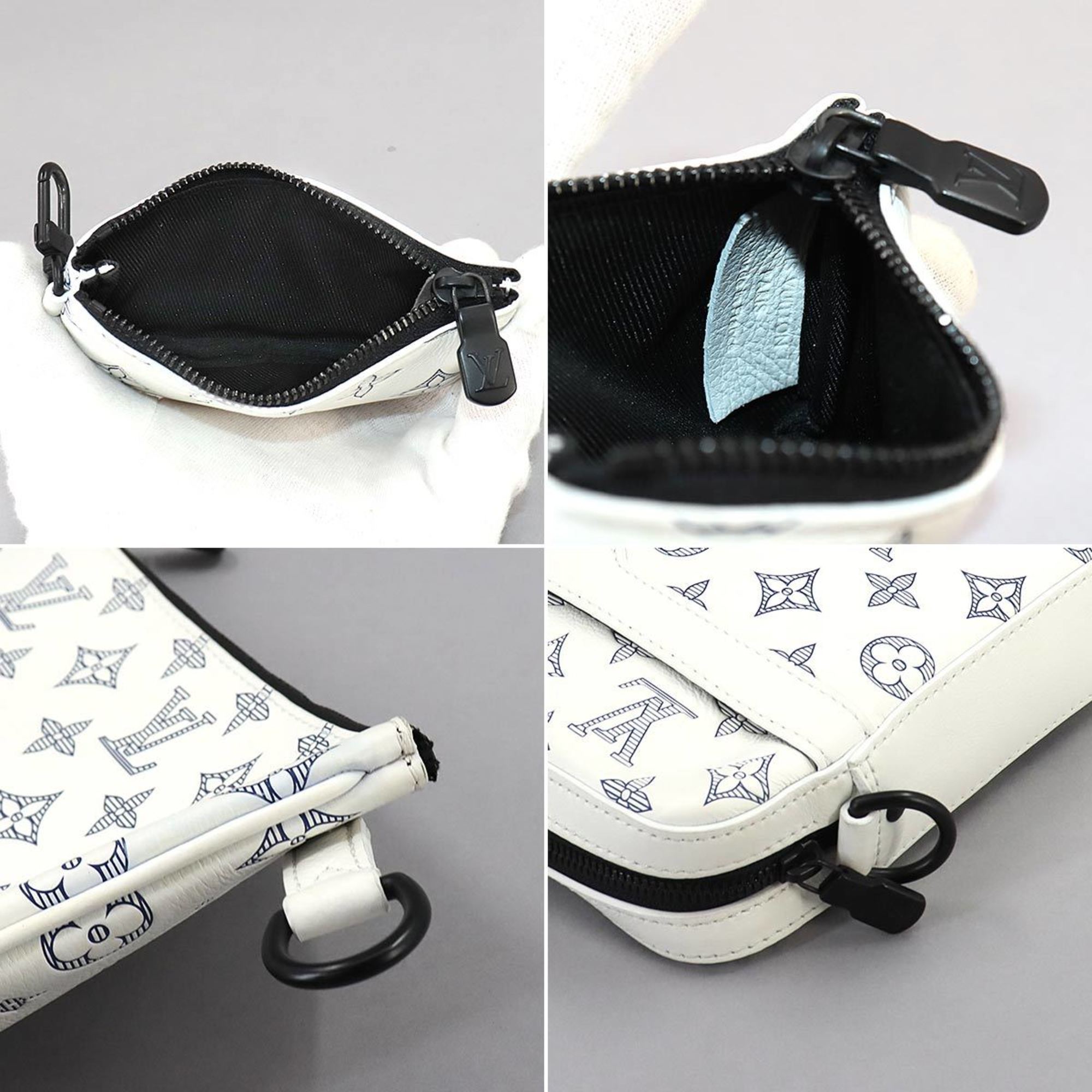 LOUIS VUITTON Monogram Shadow Trio Shoulder Bag White Navy M24754 RFID Messenger