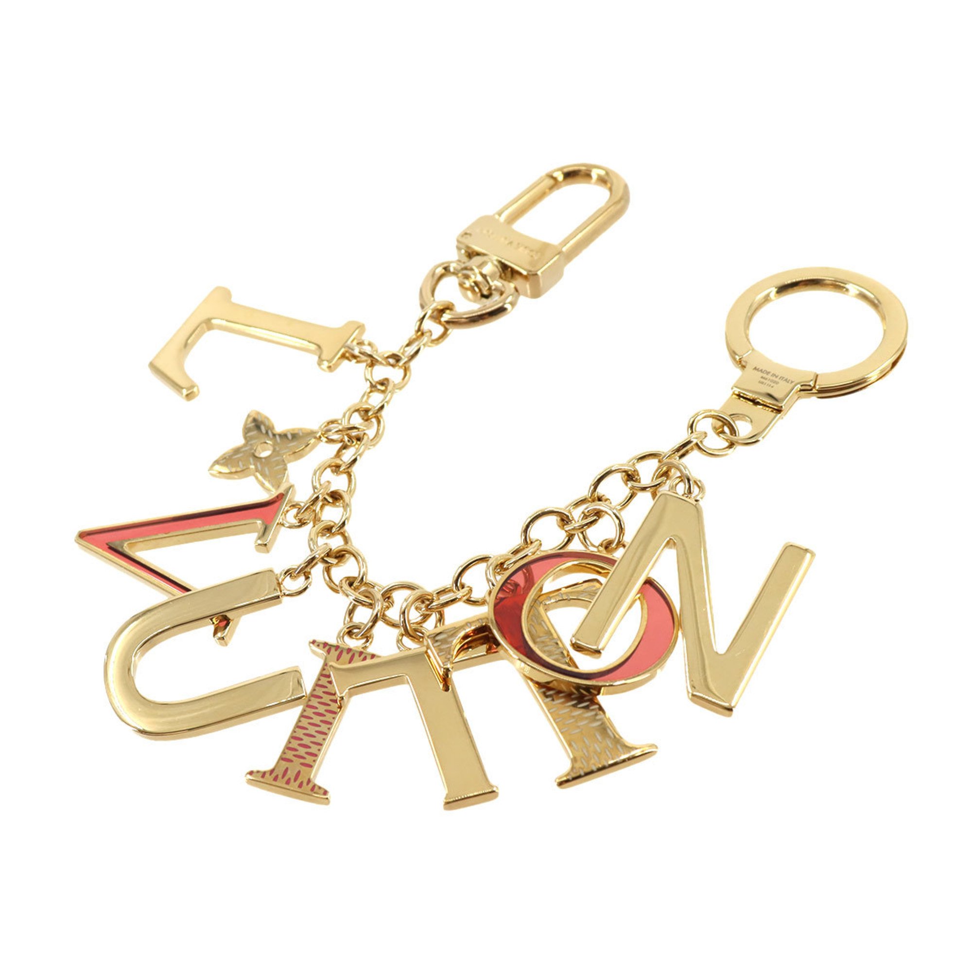 LOUIS VUITTON Portocle Initial Bag Charm Gold Red M61020