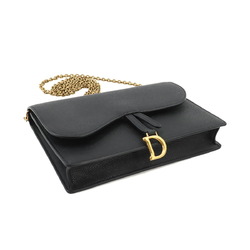 Christian Dior Saddle Chain Wallet, Bi-fold, Long Leather, Black