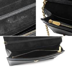 Christian Dior Saddle Chain Wallet, Bi-fold, Long Leather, Black