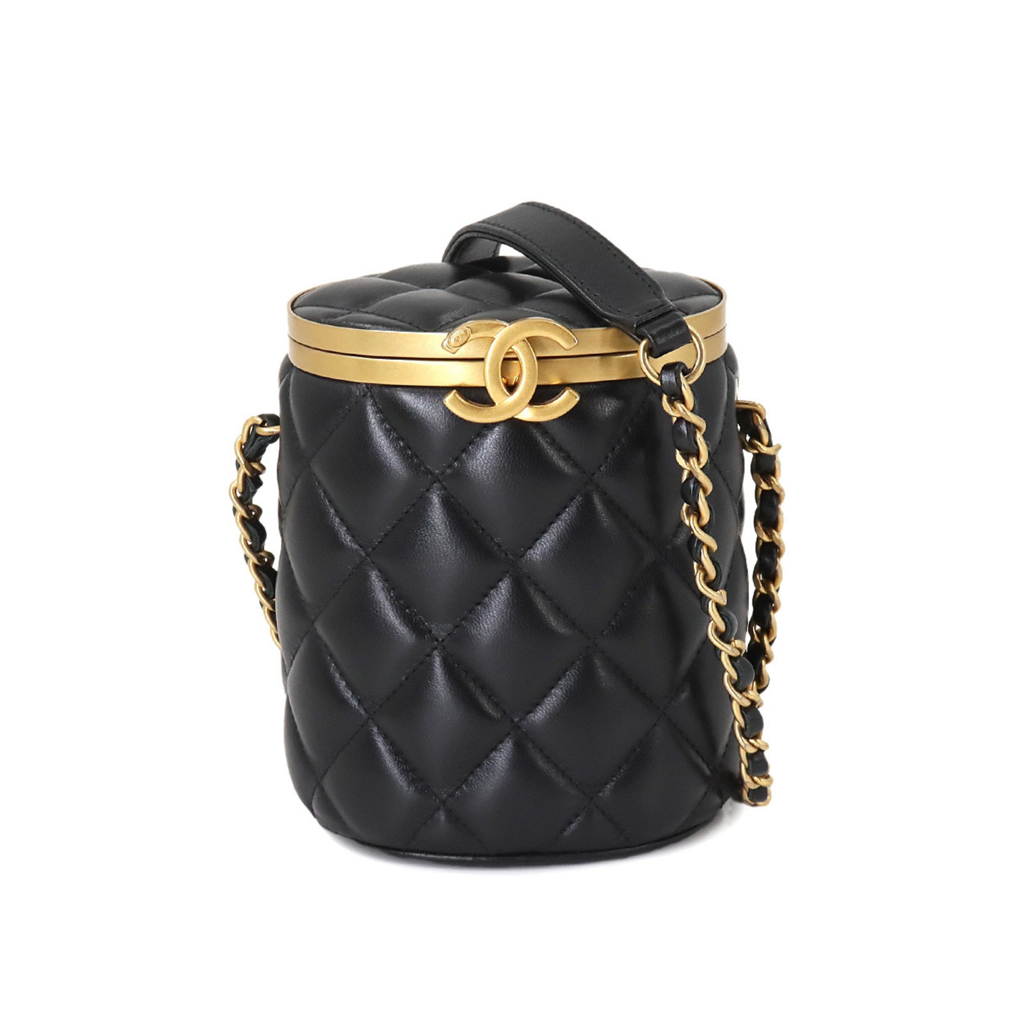 CHANEL Matelasse Vanity Chain Shoulder Bag Leather Black AS2640