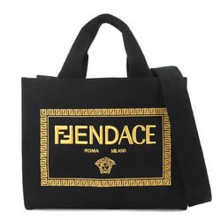 FENDI Fendace 2way Tote Shoulder Bag Canvas Black Gold 8BH395