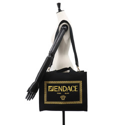 FENDI Fendace 2way Tote Shoulder Bag Canvas Black Gold 8BH395