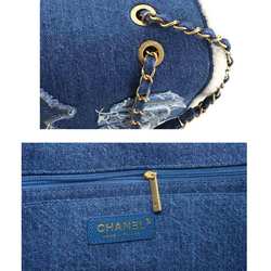 CHANEL Egypt Chain Shoulder Bag Denim Shearling Blue Gold Metal Fittings