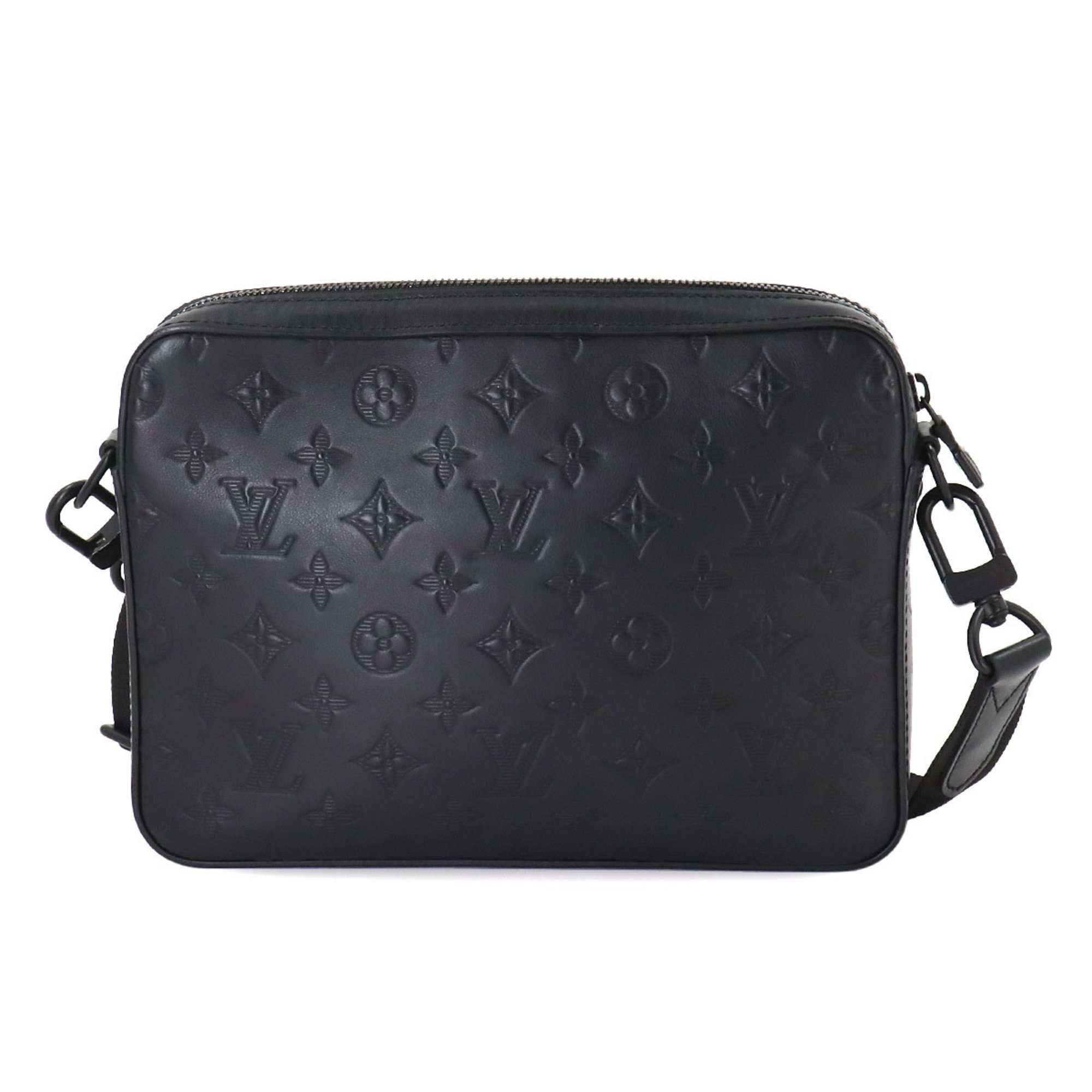 LOUIS VUITTON Monogram Shadow Duo Shoulder Bag Leather Black M69827 RFID Messenger