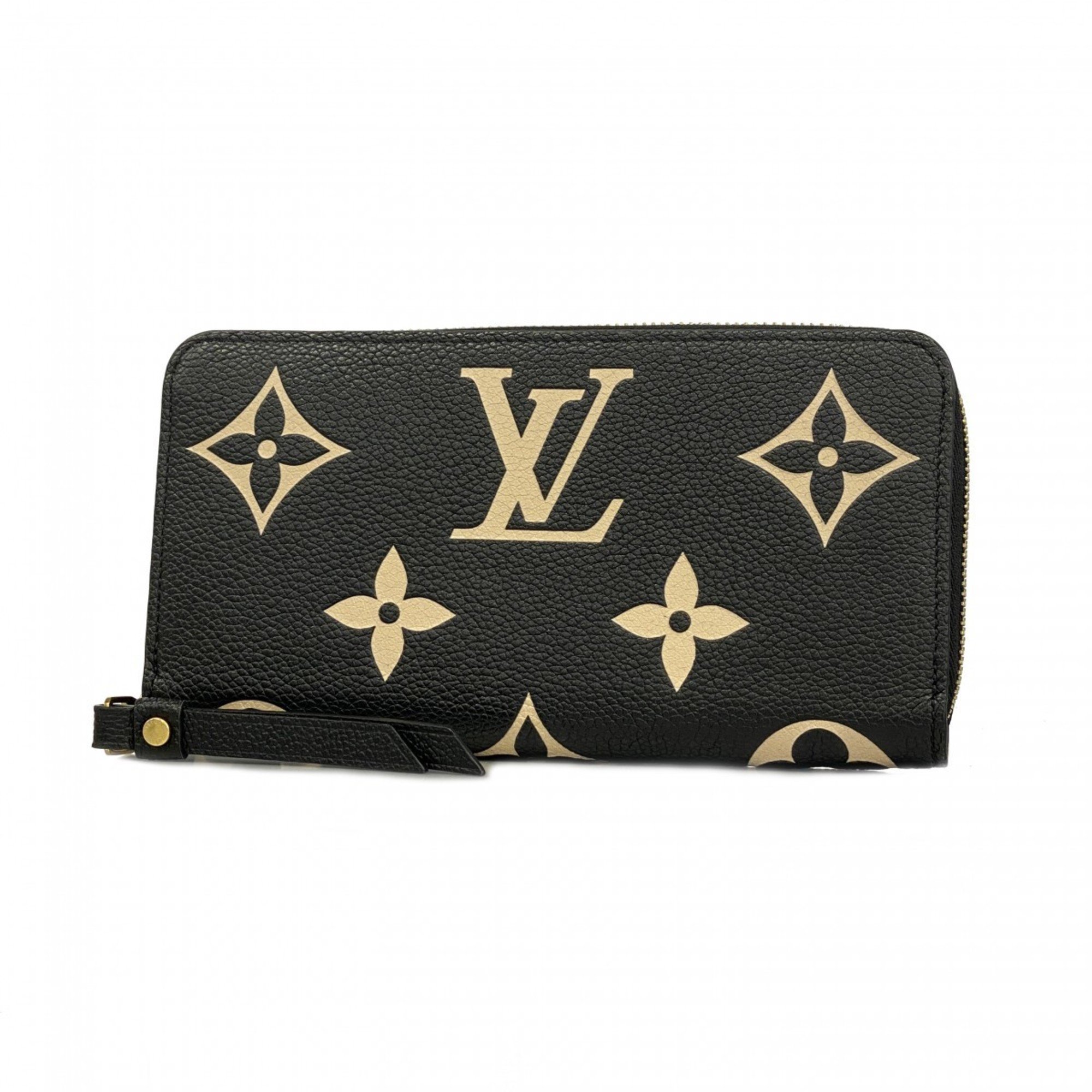 Louis Vuitton Long Wallet Monogram Empreinte Bicolor Zippy M80481 Black Beige Men's Women's