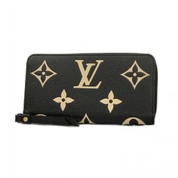 Louis Vuitton Long Wallet Monogram Empreinte Bicolor Zippy M80481 Black Beige Men's Women's