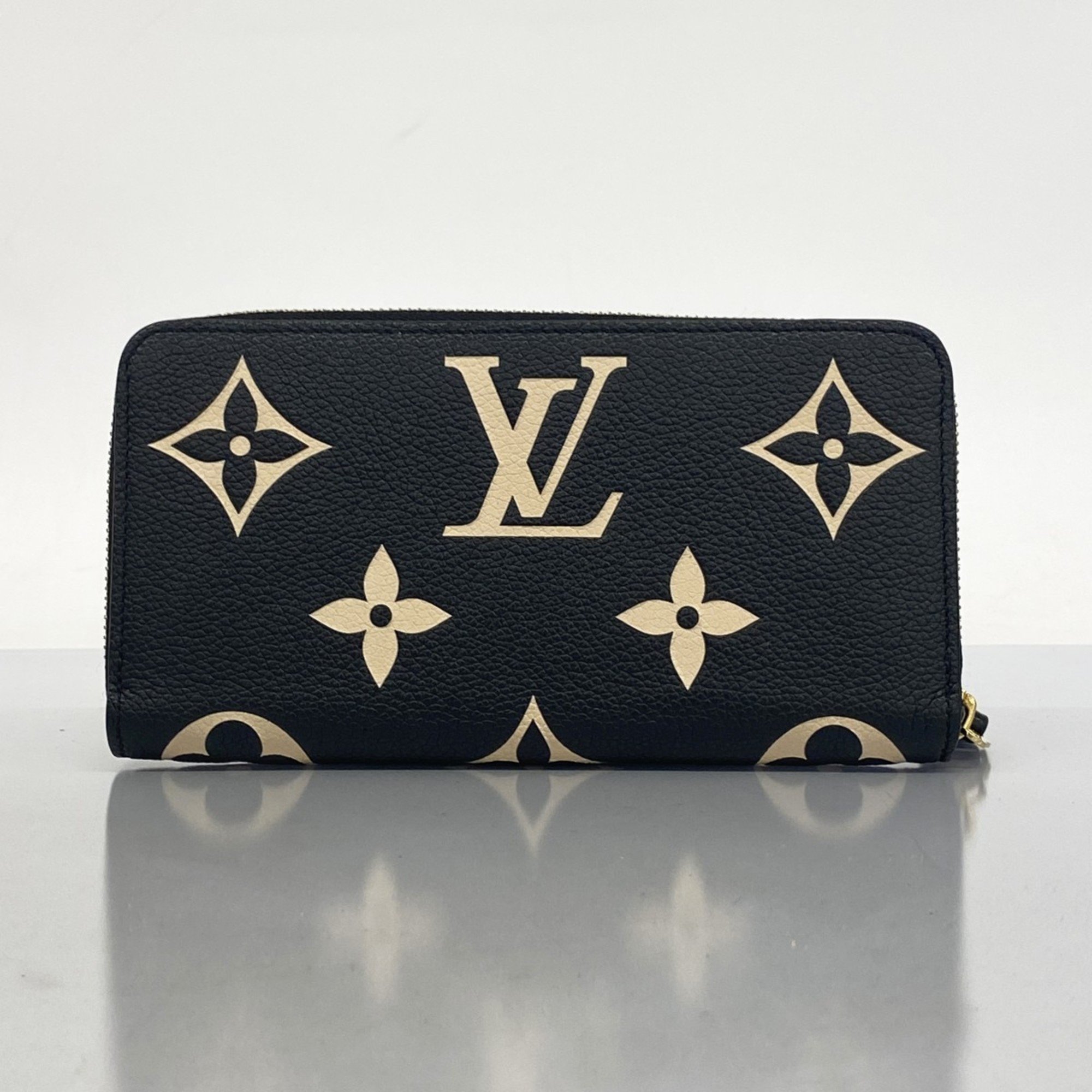 Louis Vuitton Long Wallet Monogram Empreinte Bicolor Zippy M80481 Black Beige Men's Women's