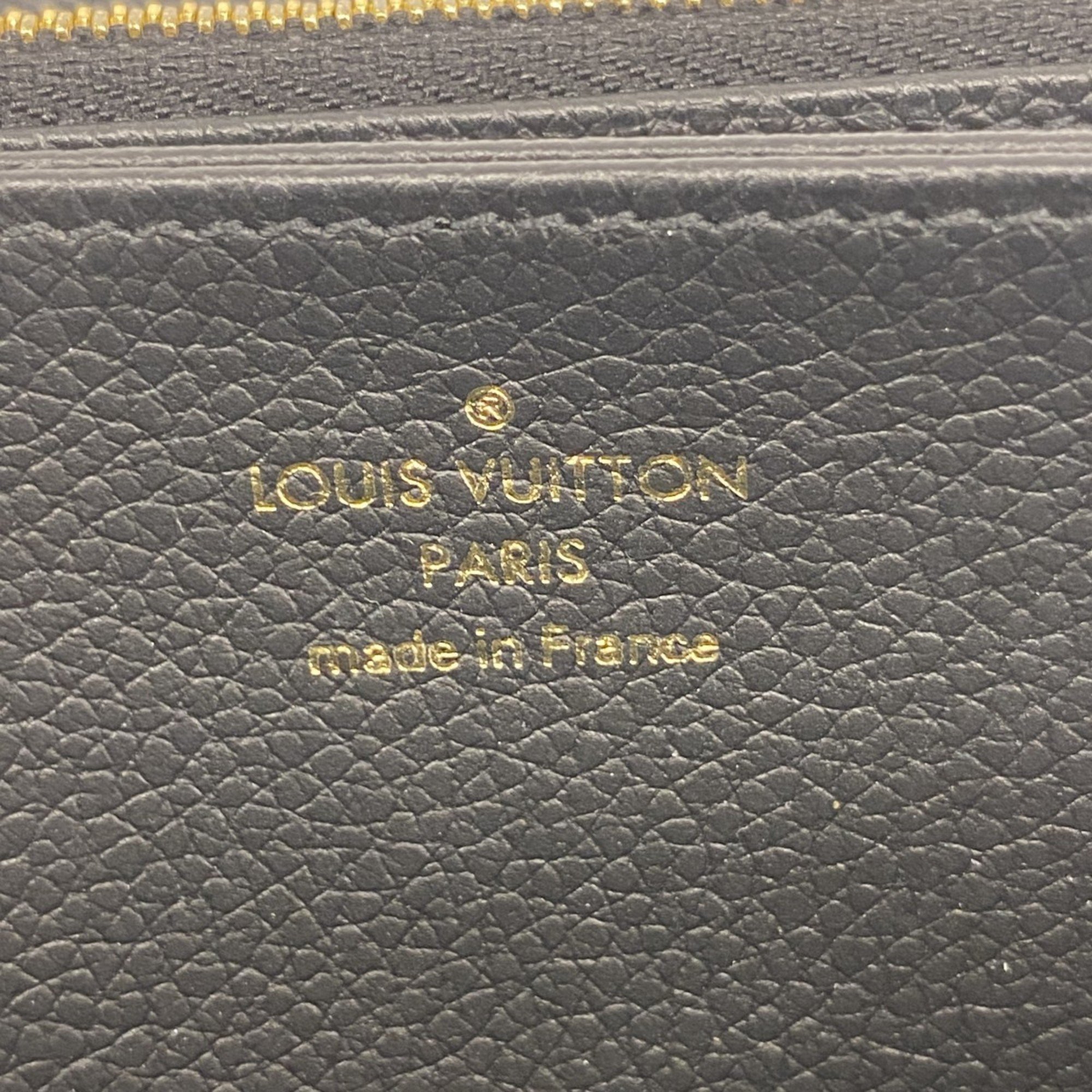 Louis Vuitton Long Wallet Monogram Empreinte Bicolor Zippy M80481 Black Beige Men's Women's