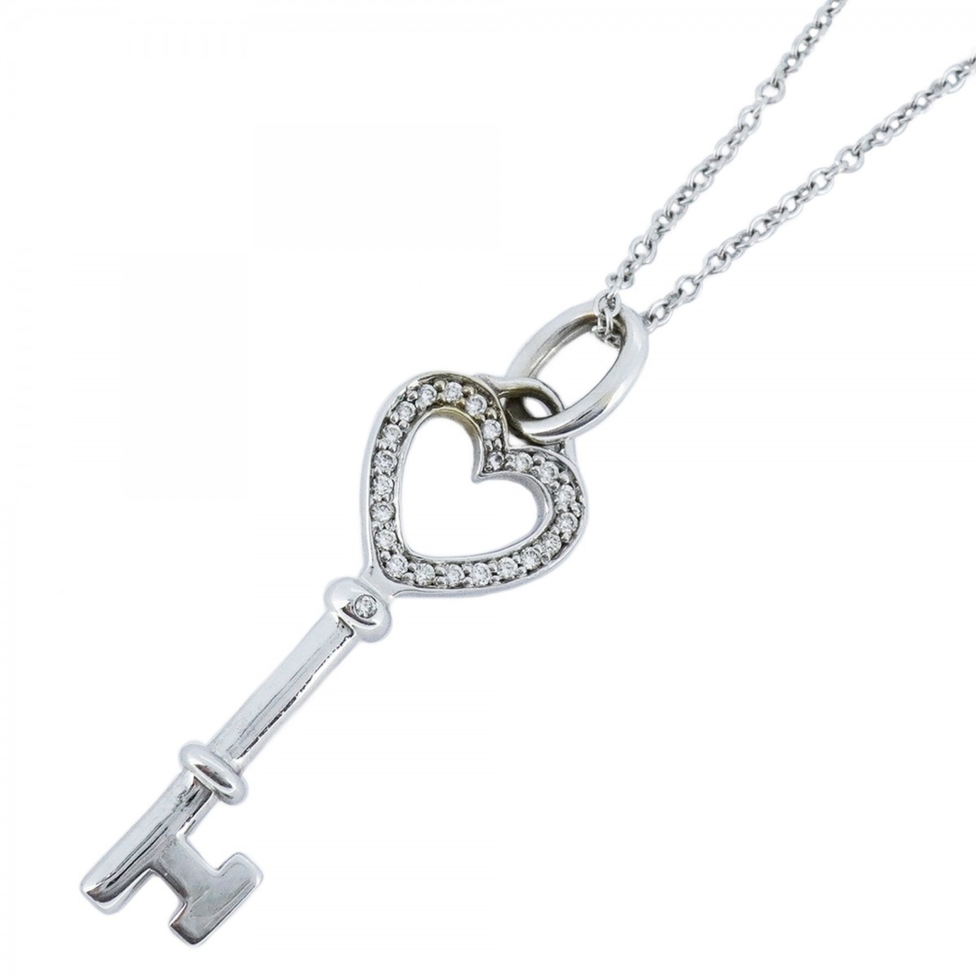 Tiffany Necklace Heart Key Diamond K18WG White Gold Ladies