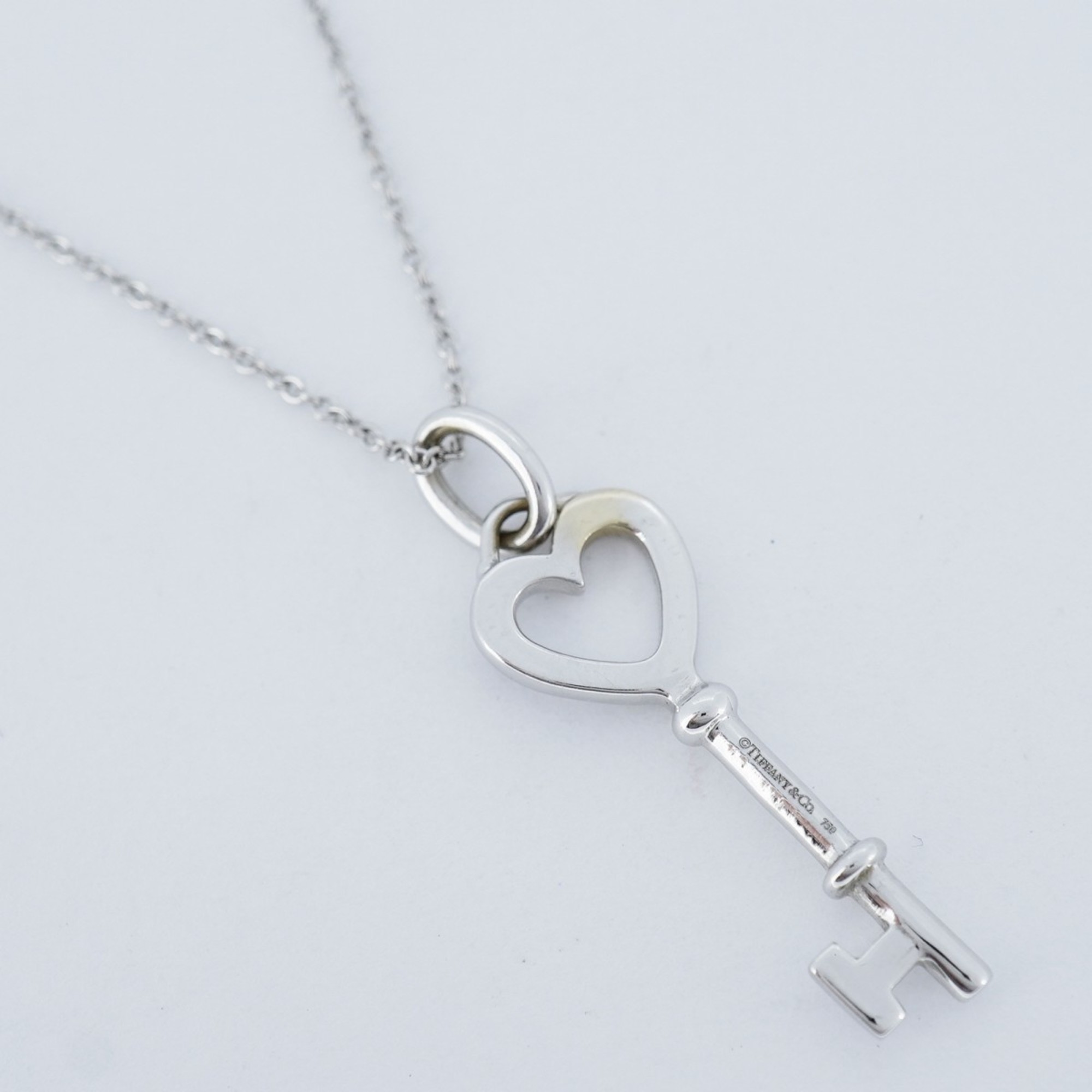 Tiffany Necklace Heart Key Diamond K18WG White Gold Ladies