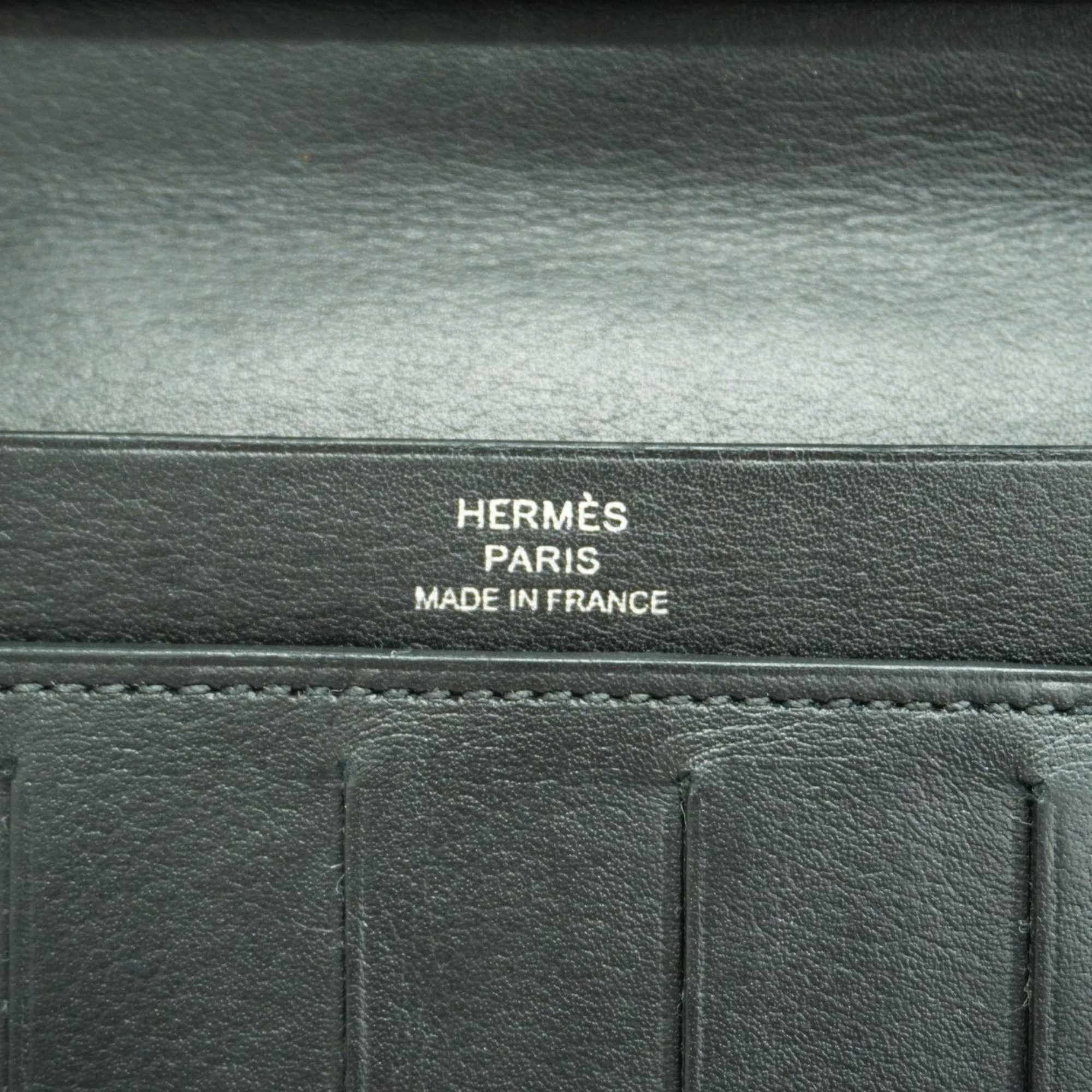 Hermes Long Wallet Citizen Twill Silkin Evercolor Black A Stamp Men's