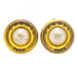 Chanel Earrings Circle Faux Pearl GP Plated Gold Ladies