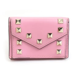 Valentino Garavani Tri-fold Wallet Rockstud Leather Metal Pink Gold Women's e59400a