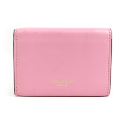 Valentino Garavani Tri-fold Wallet Rockstud Leather Metal Pink Gold Women's e59400a