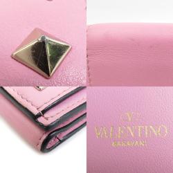 Valentino Garavani Tri-fold Wallet Rockstud Leather Metal Pink Gold Women's e59400a