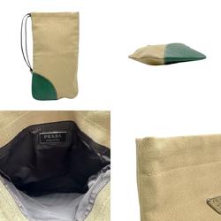 PRADA handbag canvas leather beige green silver men women n0558