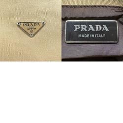 PRADA handbag canvas leather beige green silver men women n0558