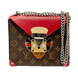 Louis Vuitton LOUIS VUITTON Shoulder Bag Monogram Pochette Mask PM Canvas Leather Brown Red Silver Women's M50129 n0565