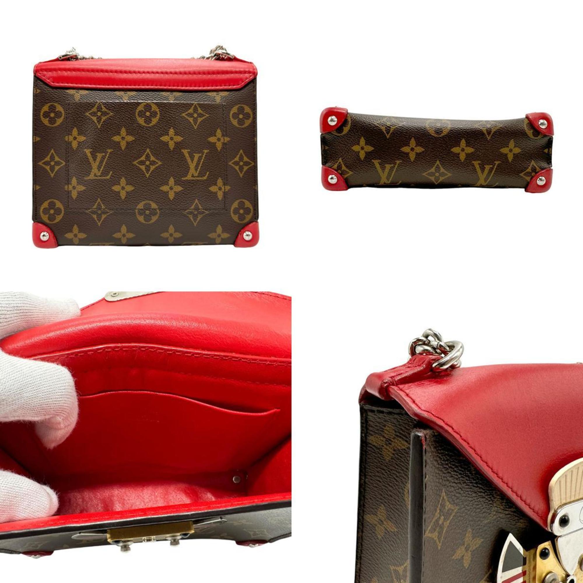 Louis Vuitton LOUIS VUITTON Shoulder Bag Monogram Pochette Mask PM Canvas Leather Brown Red Silver Women's M50129 n0565