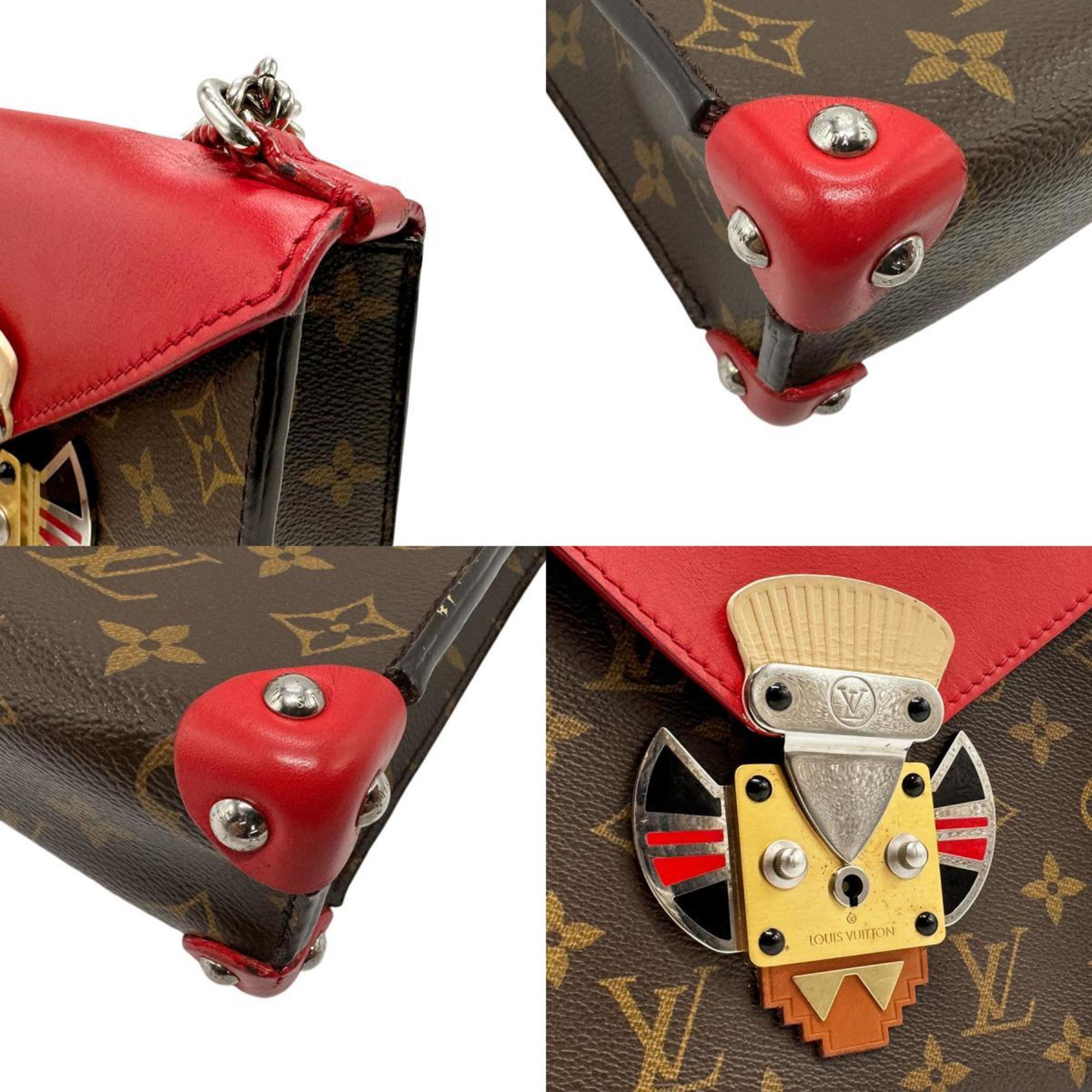 Louis Vuitton LOUIS VUITTON Shoulder Bag Monogram Pochette Mask PM Canvas Leather Brown Red Silver Women's M50129 n0565