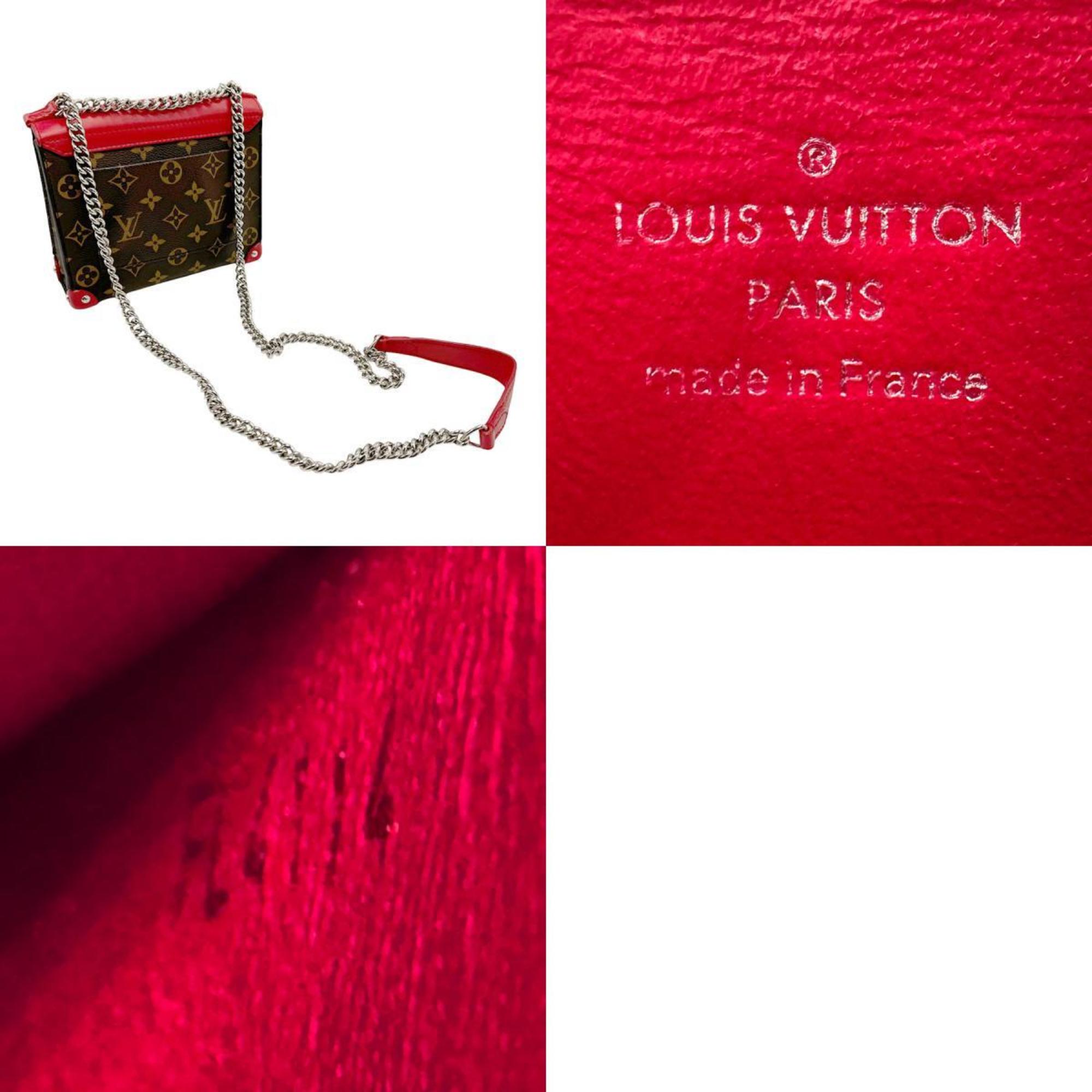 Louis Vuitton LOUIS VUITTON Shoulder Bag Monogram Pochette Mask PM Canvas Leather Brown Red Silver Women's M50129 n0565