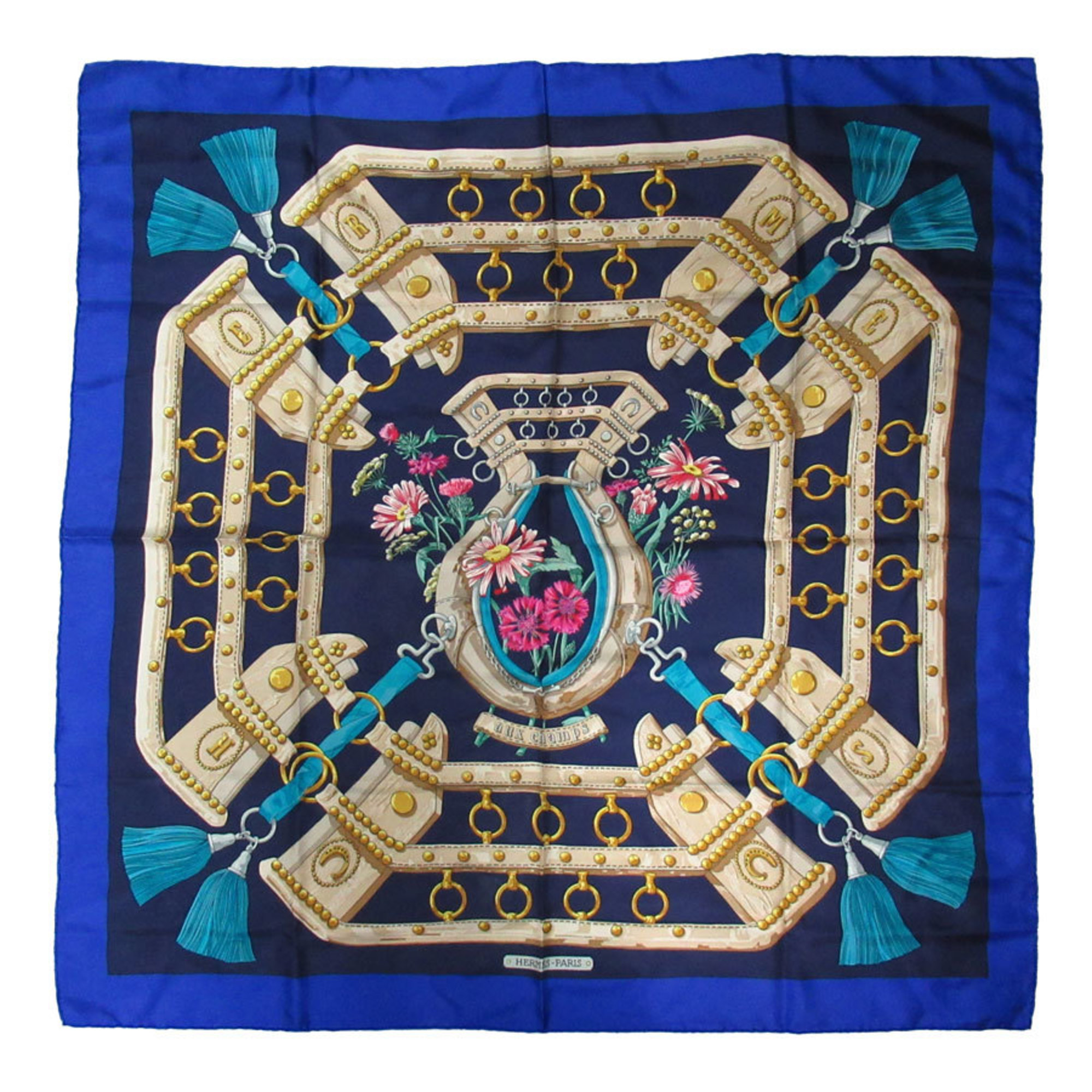 Hermes HERMES Scarf Muffler Carre 90 aux champs Silk Navy Blue Multicolor Women's w0801f