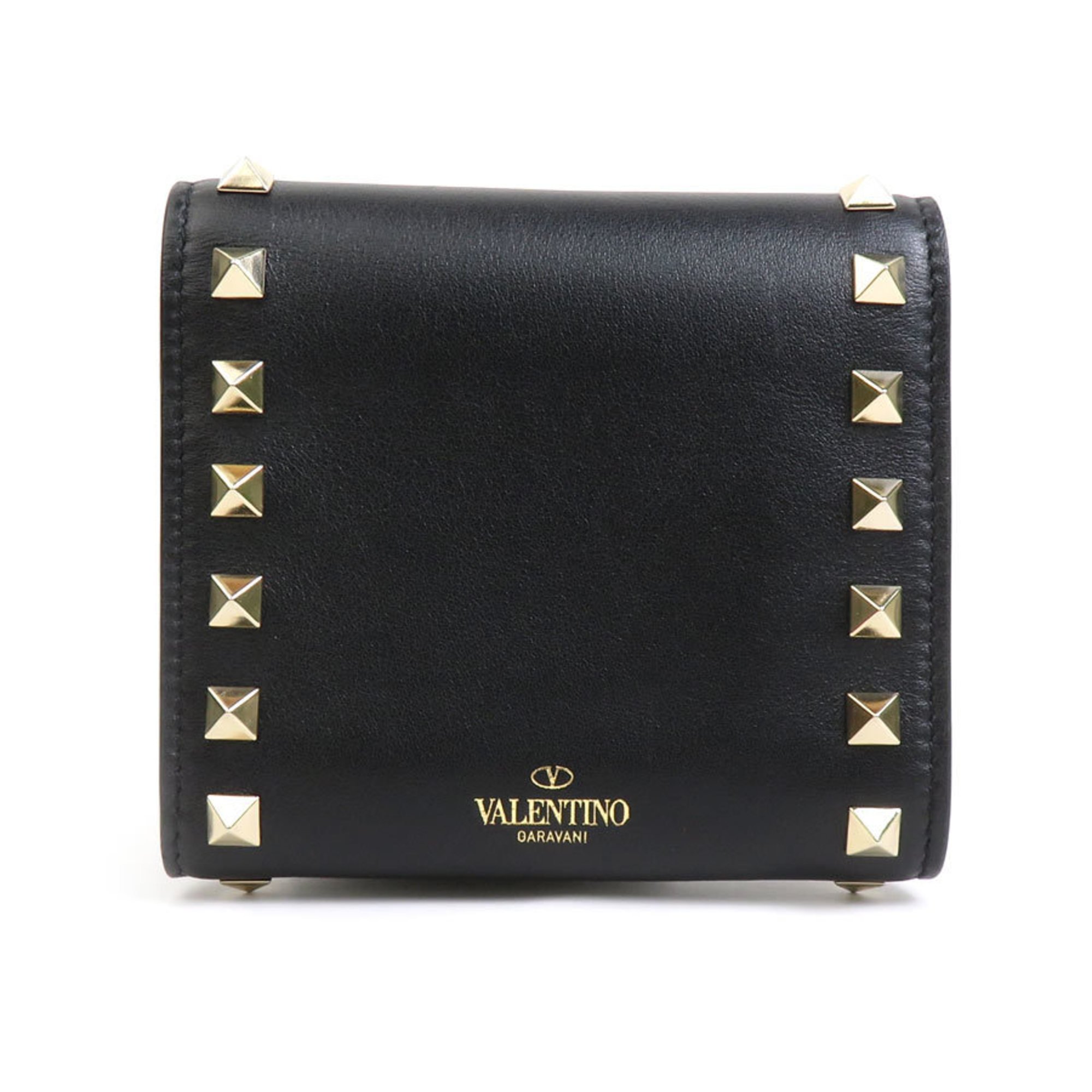 Valentino Garavani Tri-fold Wallet Leather Black Women's H30635G